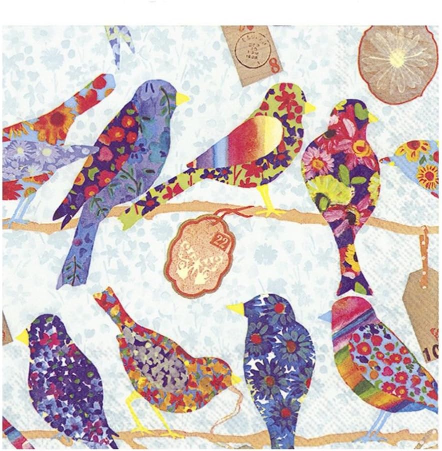 IHR 20 Luxury Paper Luncheon Napkins- Bloomy Birds (Light Blue)