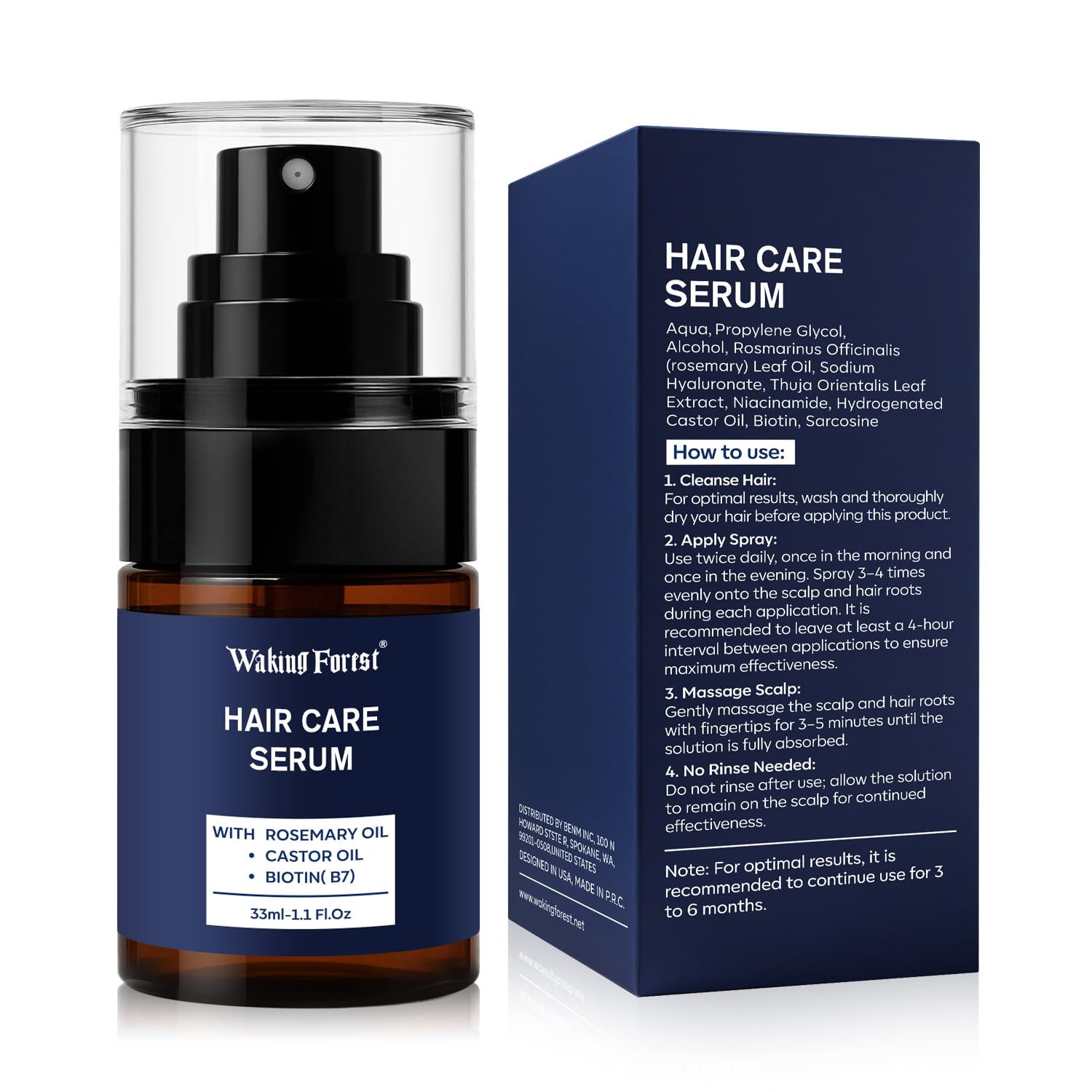 Waking Forest Rosemary Water Spray, Rosemary Oil for Hair & Scalp, Moisturizing Formula with Castor Oil, Biotin for Hair Care, Adds Volume for Fuller-Looking Hair – All Hair Types (1 Oz, 3 Packs)