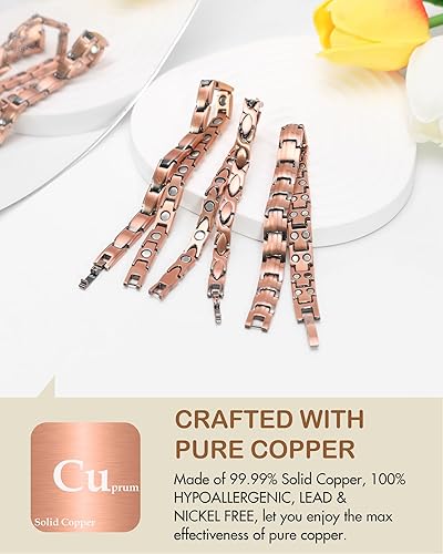 Miniatura 3 de Feraco Pulseras de cobre para mujer, 2 pulseras magnéticas ultra resistentes con 3500 imanes Gauss, ajustables con herramienta de tamaño, 99.99%