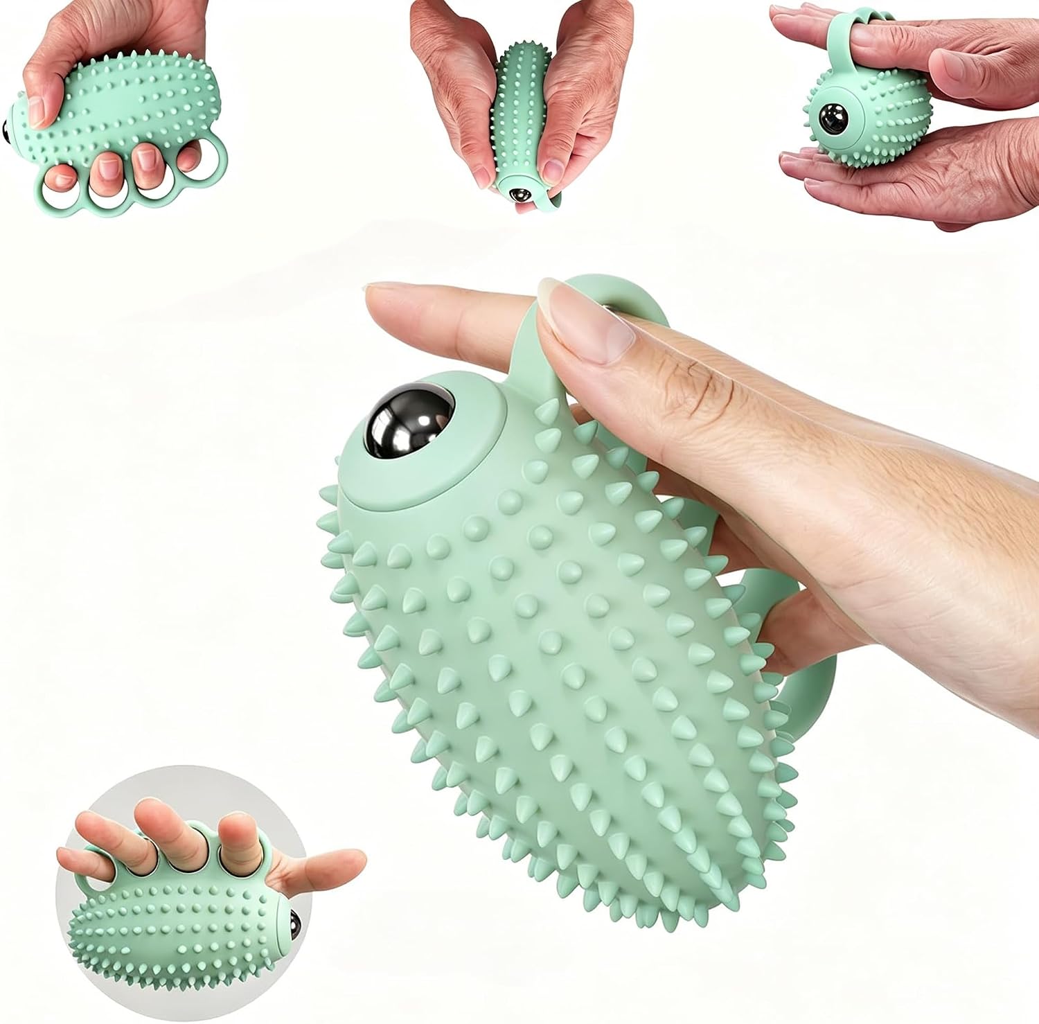 Electric Hand Grip Strengthener Finger Exercise Ball, 3 Modes Vibration Therapy Ball with Magnetic Roller, Rechargeable Silicone Hand Squeeze Ball for Stroke Recovery, Arthritis, Carpal Tunnel & Stress Relief (1100mAh, 10Min Auto-Off)