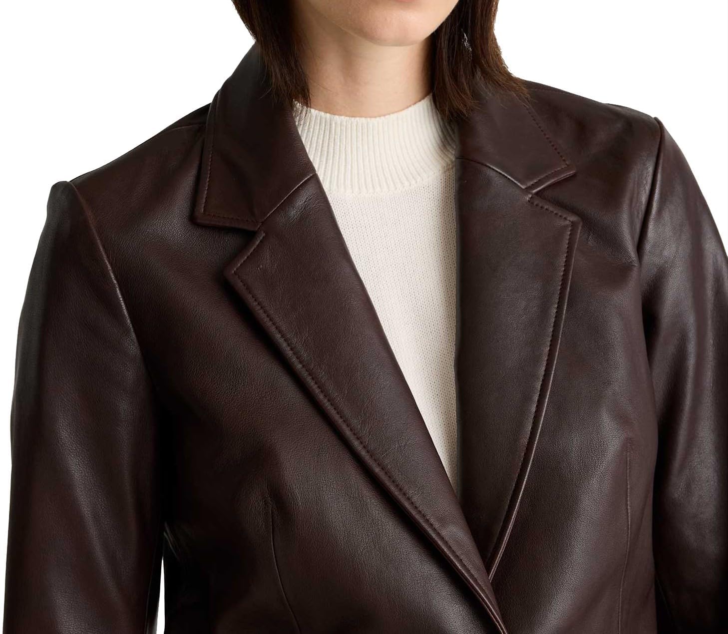 IZAC & DAUD Lambskin Leather Blazer for Women - Casual Coat Long Sleeves Suit Style Leather Jacket Women - Image 2
