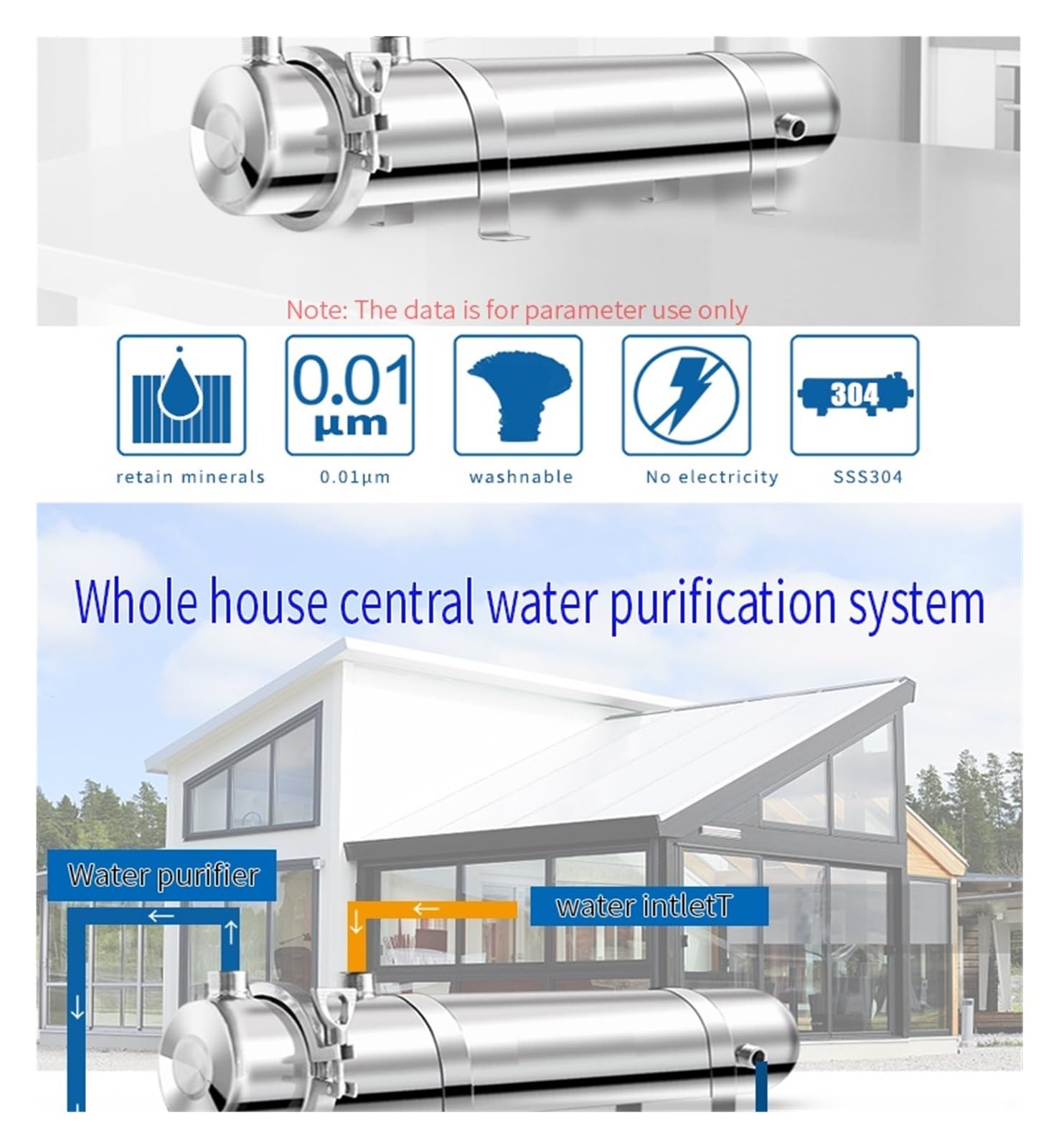 Ósmosis Inversa Doméstica, Máquina de ultrafiltración Lavable, purificador de Agua de Acero Inoxidable 3500L, de filtración de Fregadero Inferior, Uso Industrial 304 UF(1500L PVDF)