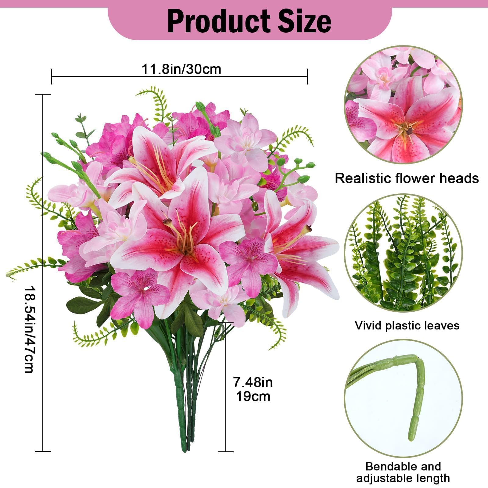 Zythrem Artificial Lilies Flowers Pink Fake Lily Flowers Mix Orchids Faux Spring Flowers Realistic Silk Lily Flower Bouquet for Wedding Party Table Floral Arrangement Home Hotel Office Decoration - Image 2