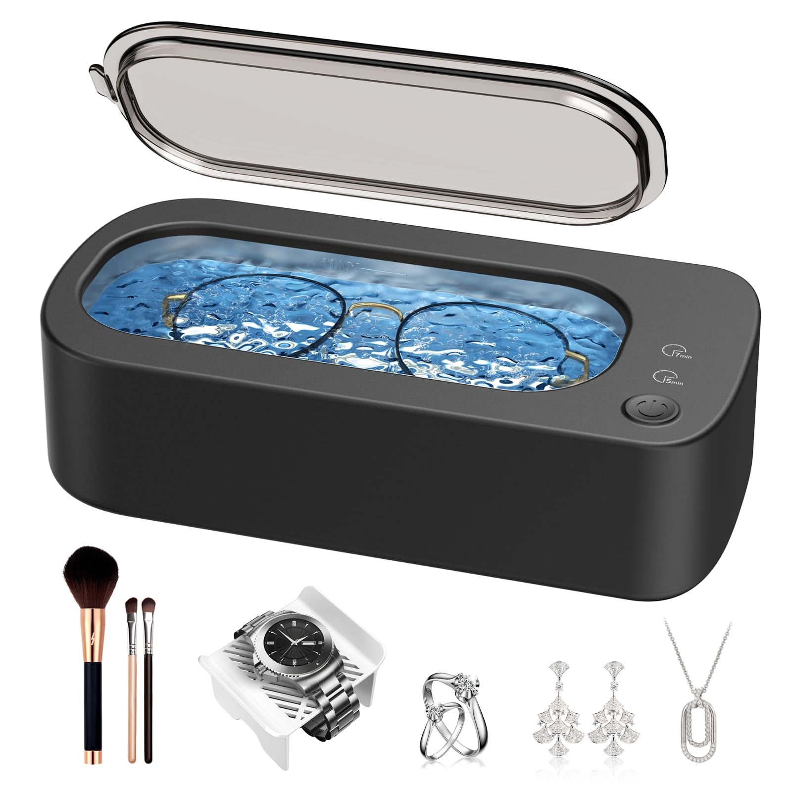OSLTWI Ultrasonic Jewelry Cleaner Machine: 48KHz Ultra Sonic Cleaner for Jewelry,Eyeglass,Rings,Watch Band,Dentures,with Dual Cleaning Modes,350ML 304