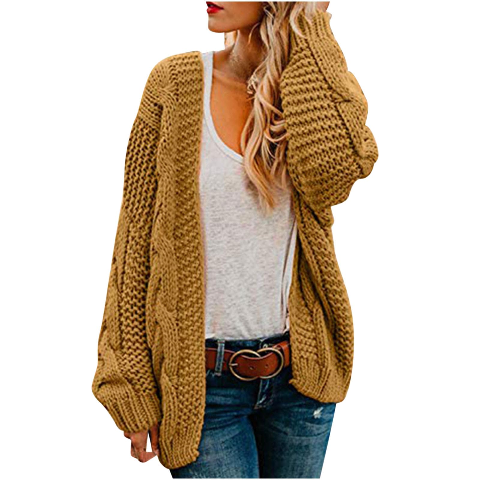 Oversized Cardigans for Women Cable Knit Lantern Long Sleeve Cardigan Outwear Chunky Textured Sweaters Outfits
