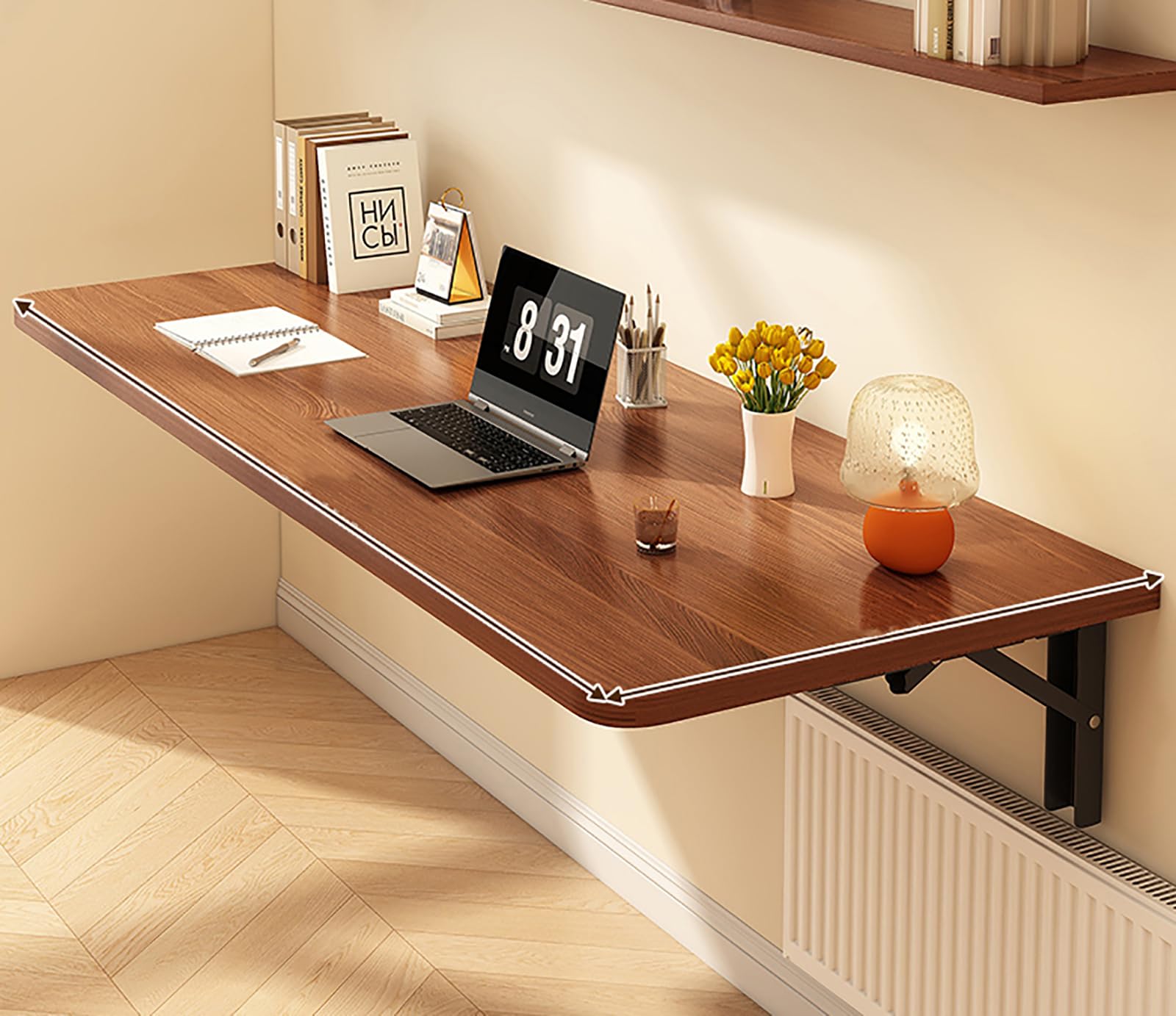 Folding Wall Mounted Table Fold Down Shelf for Study, Work, Bedroom, Kitchen - Space Saving Wall Desk for Living Room - Foldable Drop Down Table
