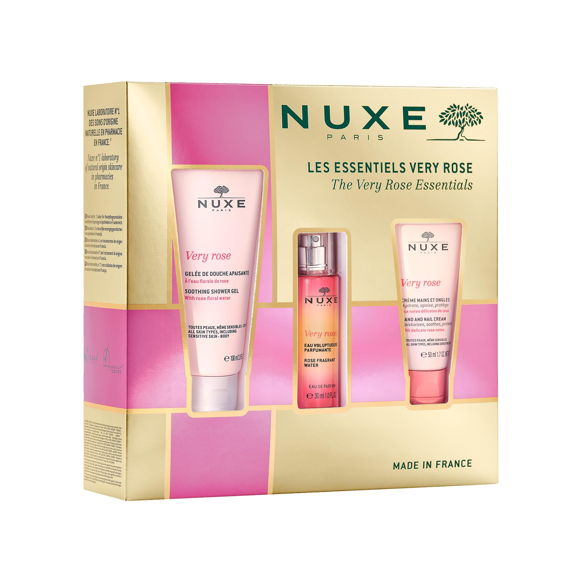 NUXE Zestaw Very Rose Krem do rąk + Żel pod prysznic + Woda Zapachowa 30ml