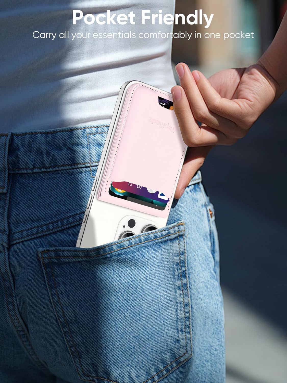 TopMade Phone Card Holder, Leather Phone Wallet Stick on with Stand, Open ID Window, Strongest 3M Adhesive Credit Card Holder for Back of Phone Case, iPhone, Samsung, and Android, Fit 6 Cards, Pink - Image 8