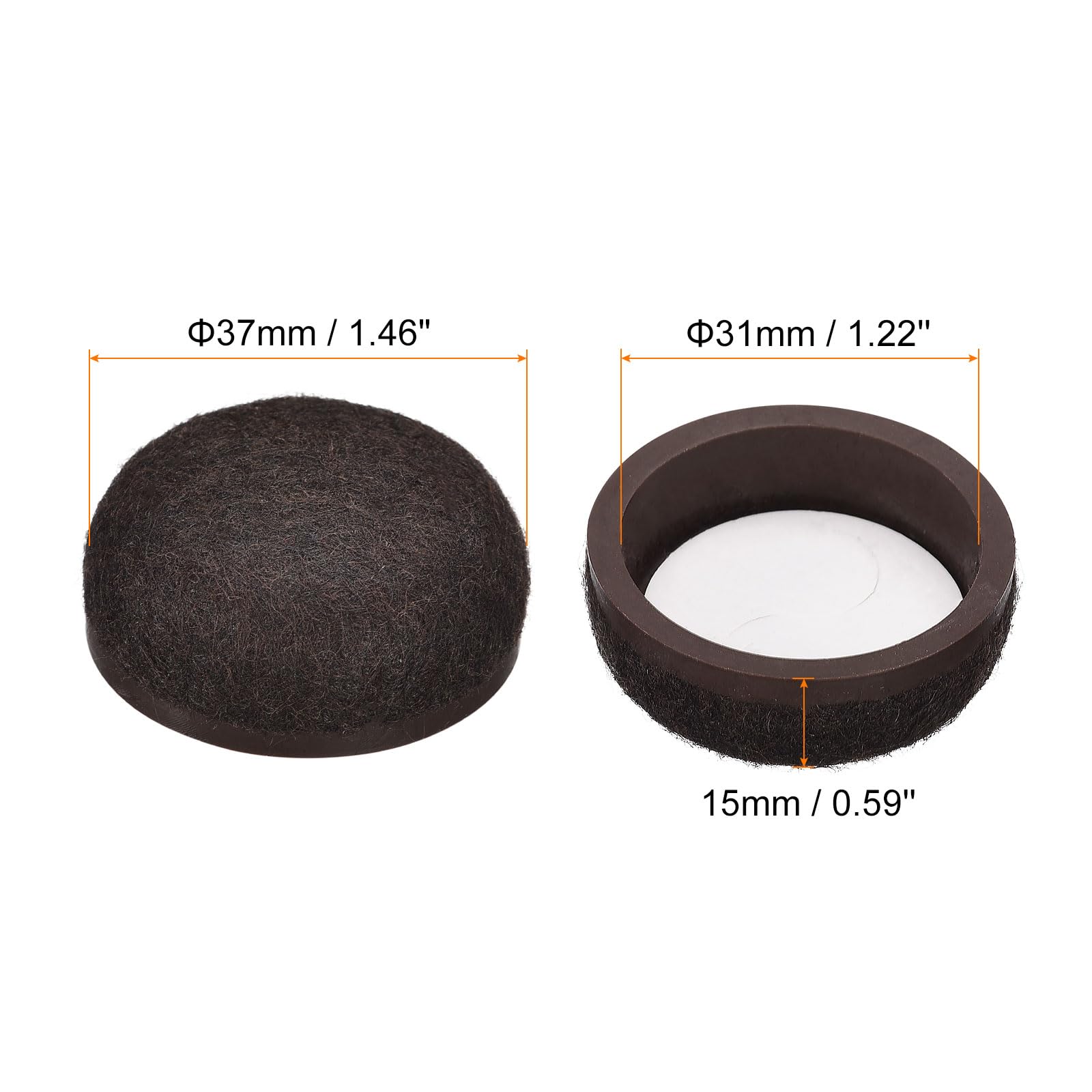 uxcell Furniture Sliders, 8Pcs 1 1/4" - Formed Felt Round Sliding Pads, Chair Glides for Carpeted Tile Vinyl Hardwood Floors (Brown) - Image 2