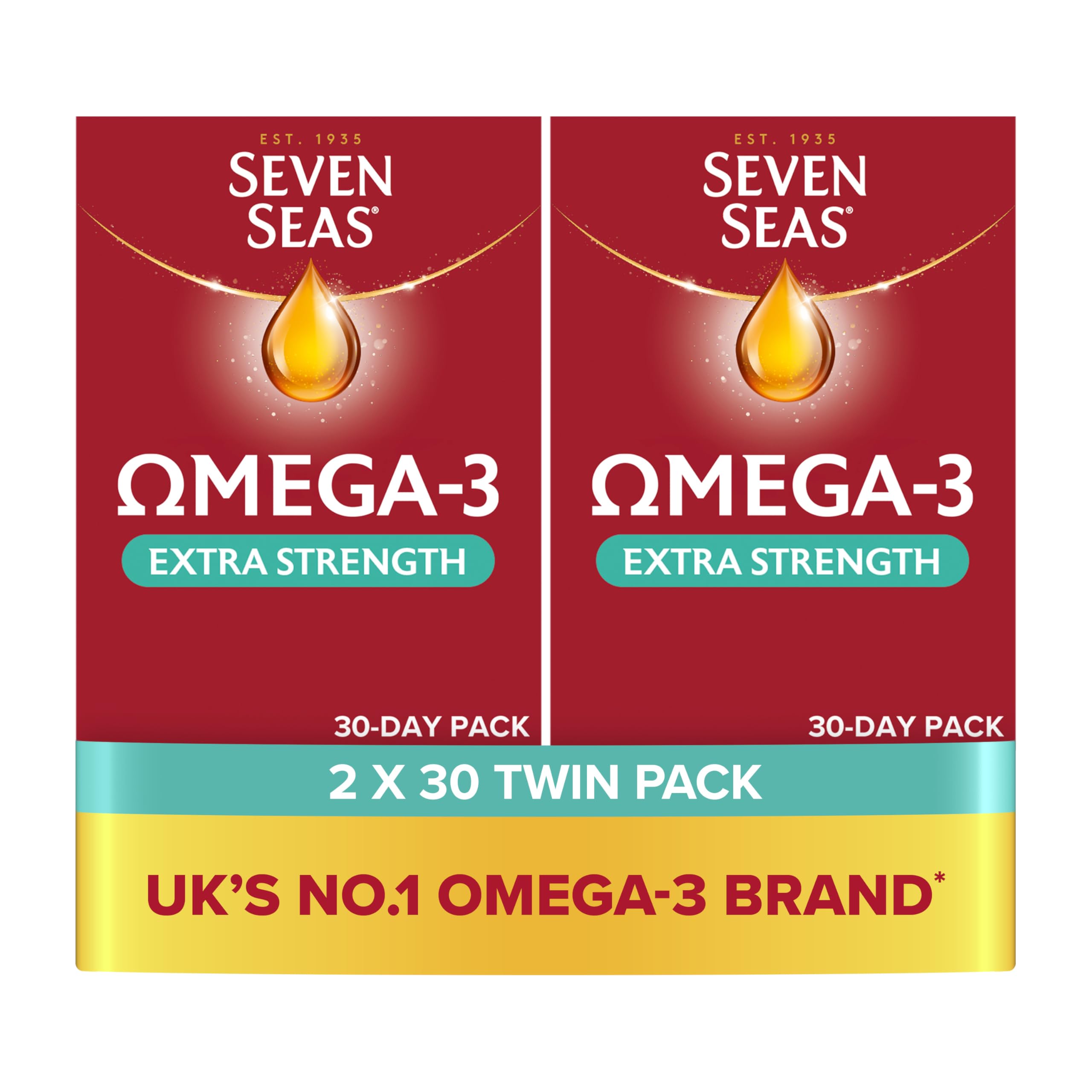 Seven Seas Omega-3 Fish Oil, Extra Strength with VIT D, 60 Capsules, 2 Months Supply (2 x 30 Days Twin Pack), with Educational Leaflet