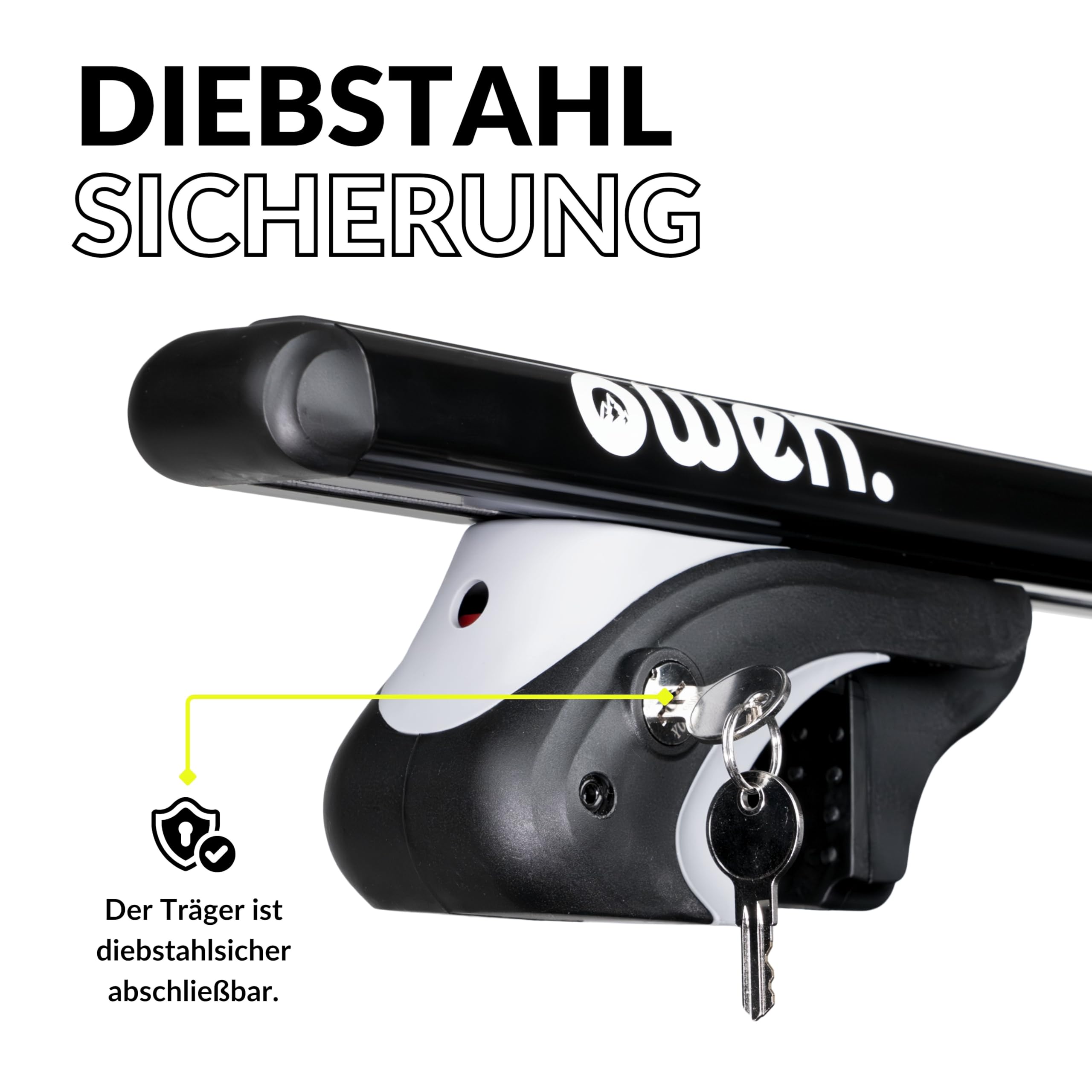 Owen 5.0 Auto Dachträger für offene Reling 120cm Schwarz | Alu Relingträger abschließbar 90kg dynamisch | Querträger verstellbar 70-108cm | für Dachbox, Dachzelt