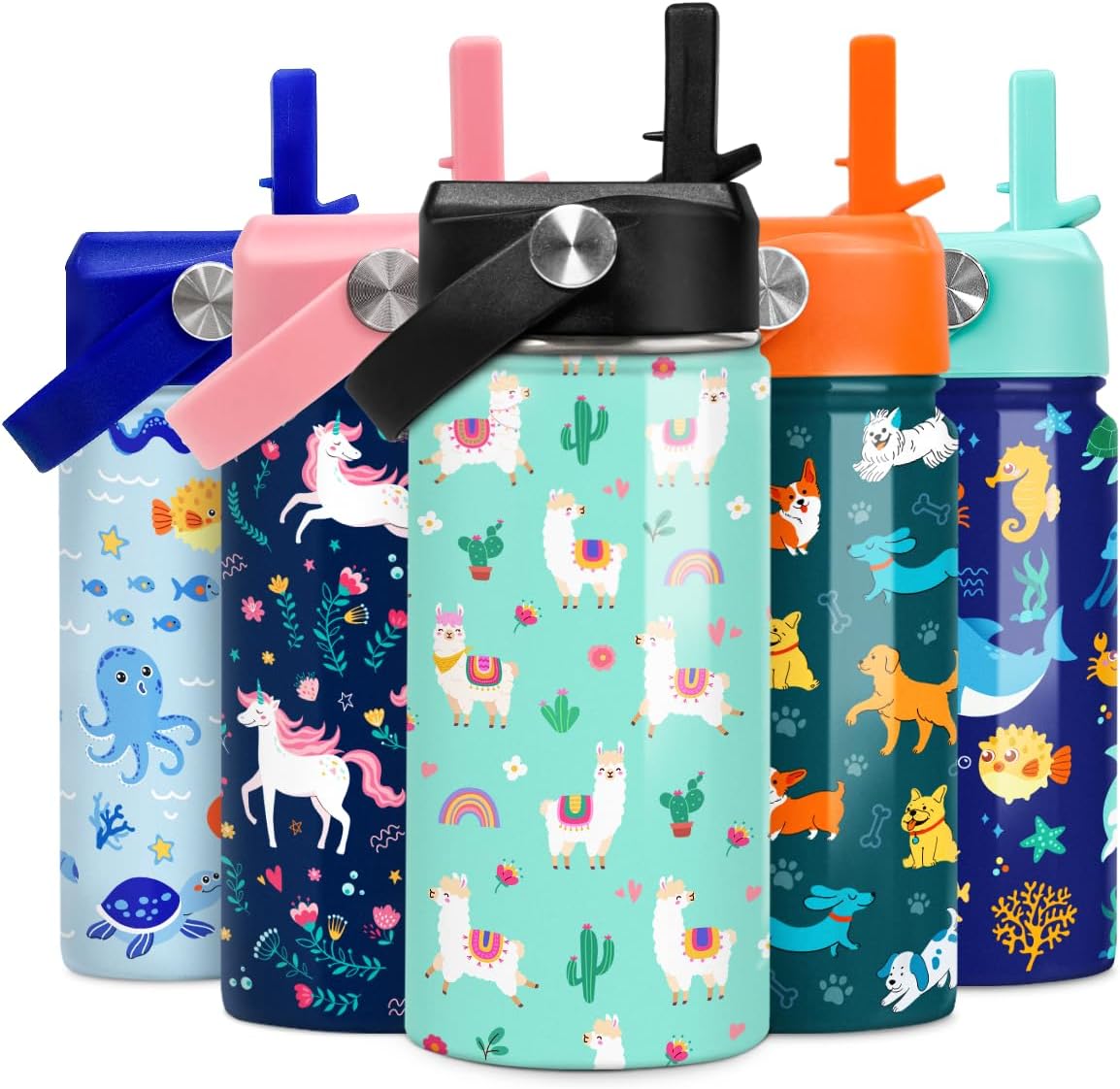 Kids Water Bottle Alpaca Llama Water Bottles 12oz with Straw Insulated Stainless Steel Travel School Tumbler Double Wall Vacuum Cup for Girls Kid - Image 2