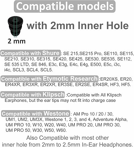 Miniatura 2 de 6 pares de puntas de triple brida compatibles con puntas Shure SE215 Pro, silicona que reduce el ruido con orificio de conector de 0.079 pulgadas
