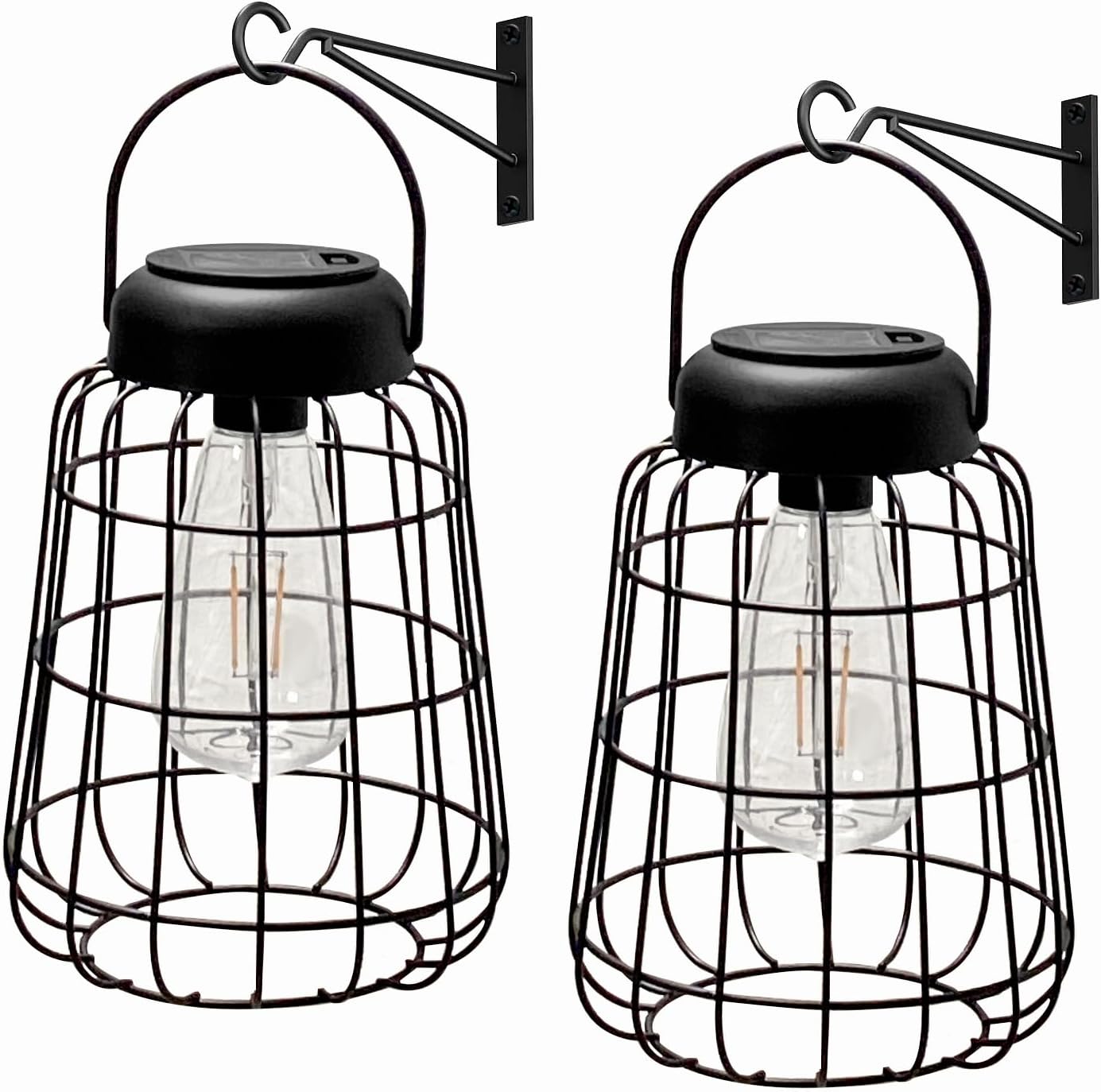 2 Pack Solar Lamp Lanterns Outdoor Waterproof Decorative Hanging Lantern, Hanging Solar Lights for Outside, Solar Powered Led Warm Lanterns for Gazebo Pergola Porch Garden Patio Yard Decor