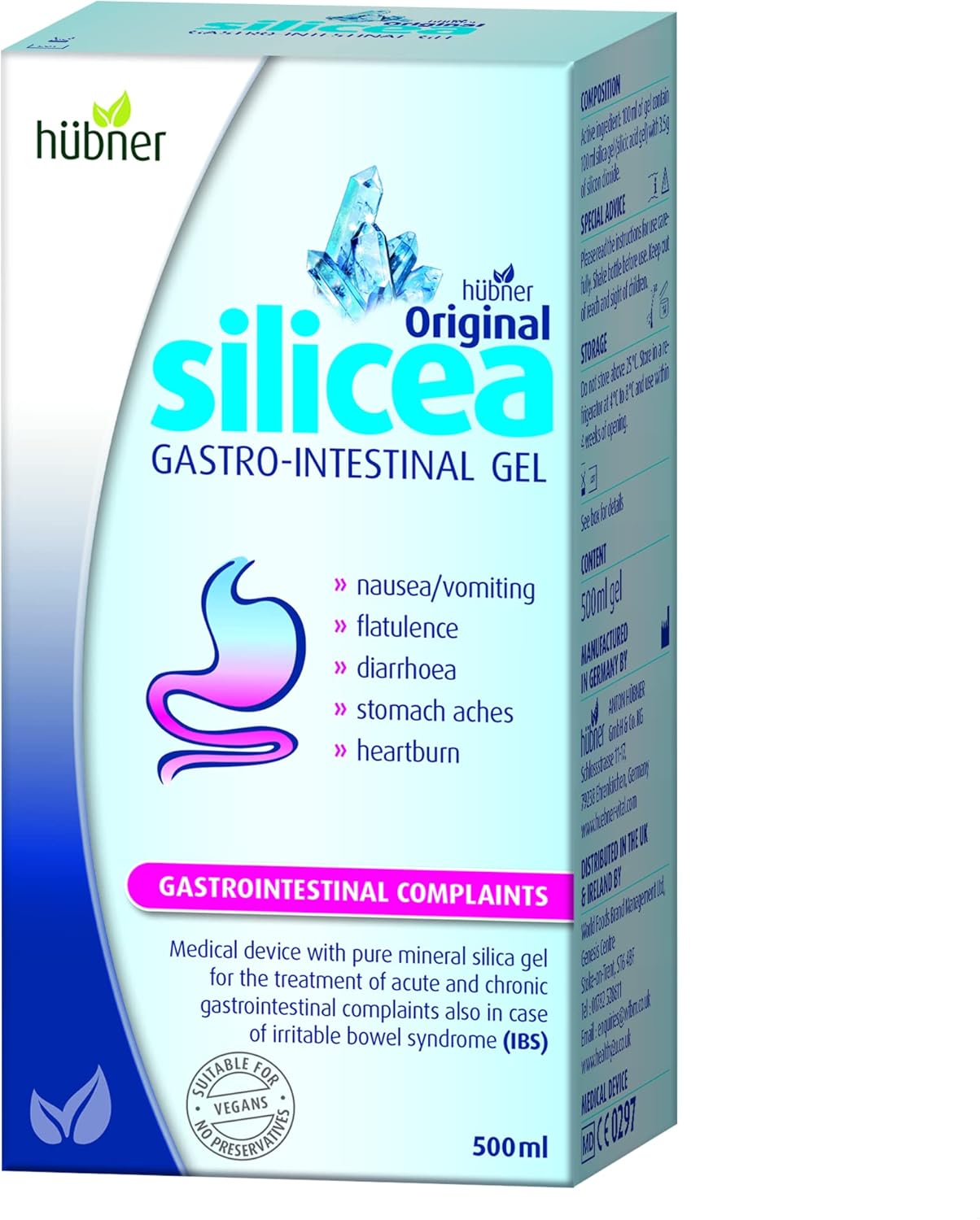 hubner 500ml Silicea Gastrointestinal Gel Nausea Flatulence Heartburn