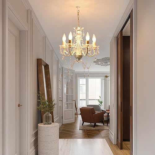 Miniatura 5 de Candelabros enchufables, lámpara de techo colgante de cristal acrílico de 4 luces blancas pequeñas con cable de 20 pies, sin cable duro, candelabros