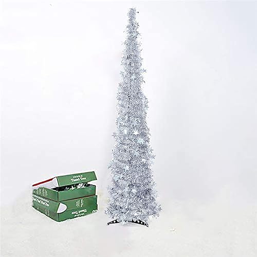 Miniatura 5 de Soporte de metal para árbol de Navidad artificial, árbol de Navidad de oropel con purpurina, árboles de Navidad plegables de 47 pulgadas con