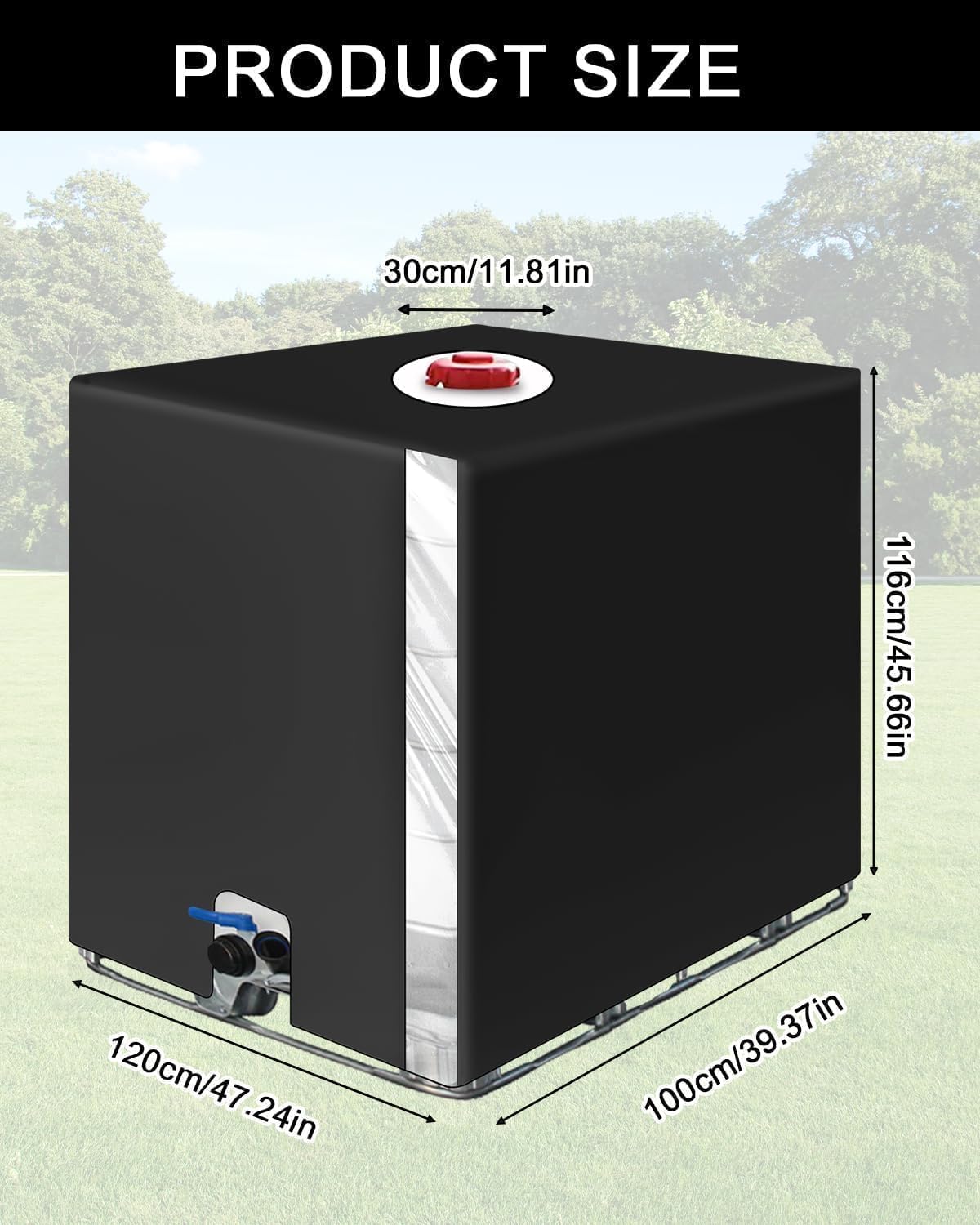 Bâche pour Cuve IBC 1000L Anti-UV Anti-Poussière Noir 116x100x120 cm