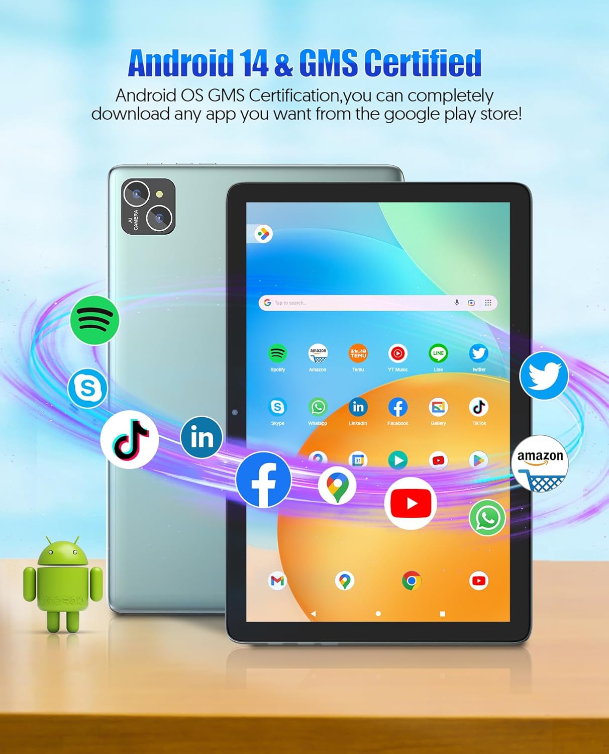 PUTTECH Android 14 Tablet 10.1 inch Tablets, 128GB+8(4+4 Expand) GB 1TB Expand, 8000mAh Battery, Octa-Core Processor, 5G Wi-Fi 6, 2+8MP Dual Camera, Bluetooth, 1280 x 800 FHD IPS Tablet PC