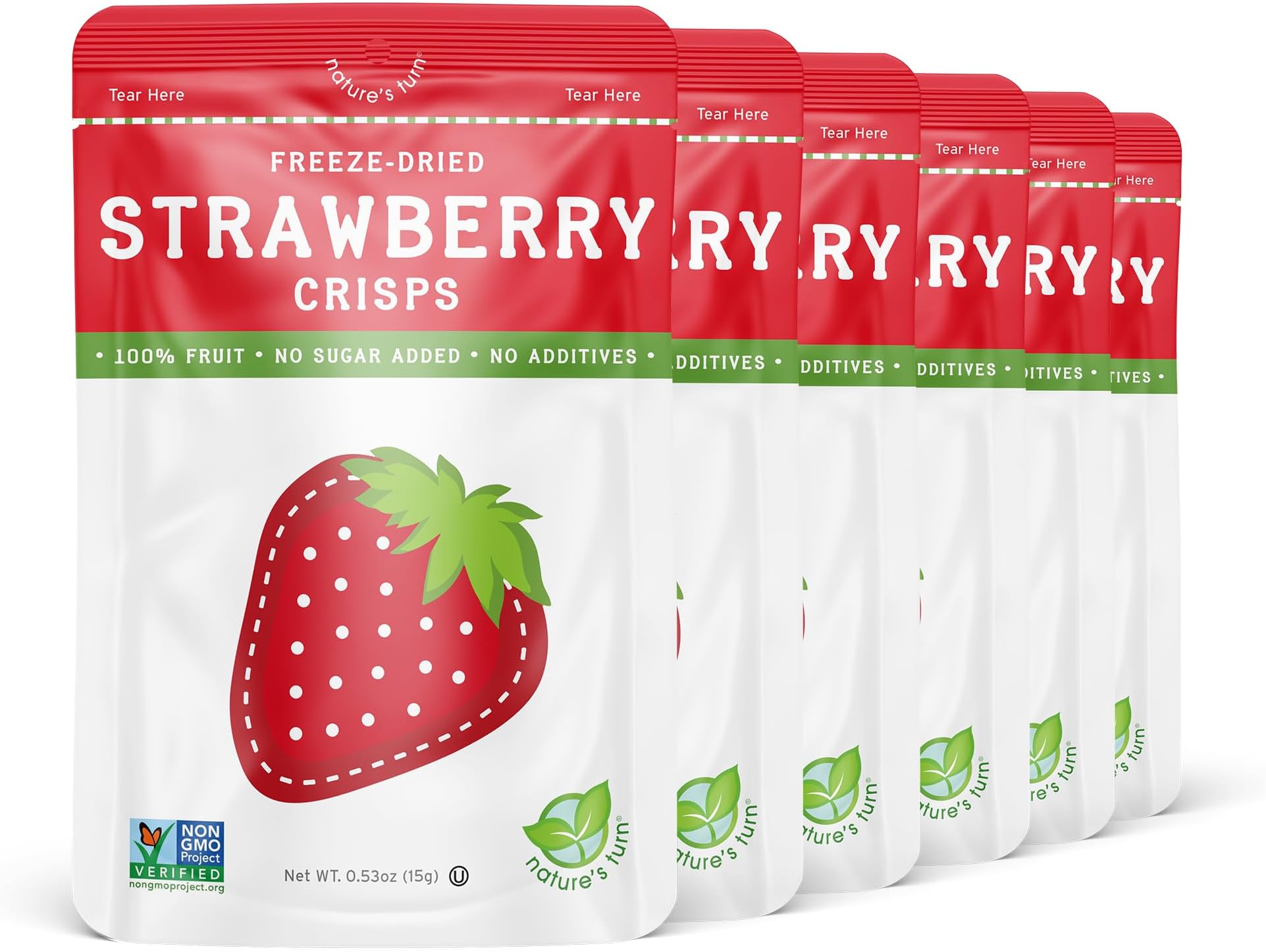 Nature’s Turn Freeze-Dried Strawberry Crisps – Healthy, Gluten-Free, Crispy & Delicious, Plant-Based Snack, Ideal for Cereal, Smoothies, School Lunches, & On-the-Go, Pack of 6 (0.53 oz Each)