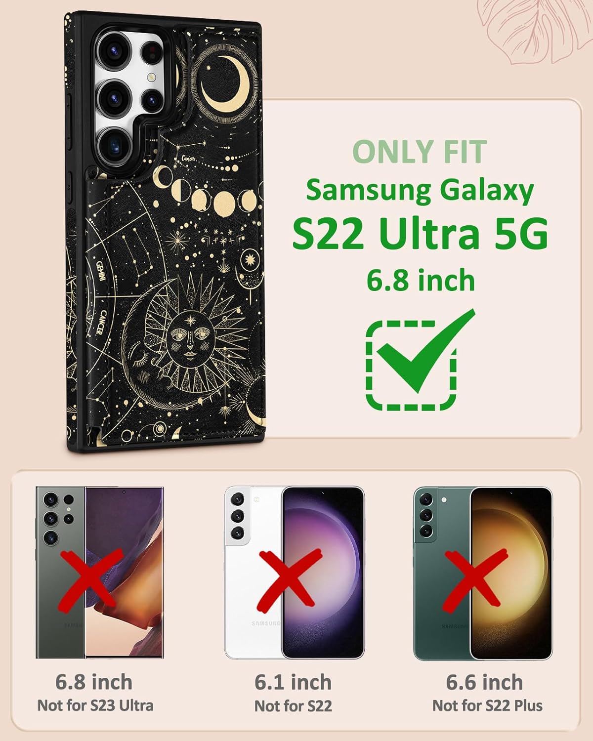 Shorogyt for Samsung Galaxy S22 Ultra Wallet Case with Card Holder - Designer Constellation Pattern Kickstand Magnetic Clasp Back Flip Folio Leather Phone Cases for S22 Ultra for Women Men Girls - Image 2