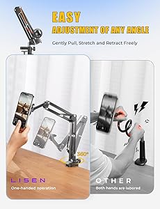 LISEN Gooseneck Phone Holder for Bed Magsafe Phone Stand for iPhone 16 15 Stand Holder for Desk Adjustable for Magsafe Accessories Recording for iPhone Mount Dark Gray