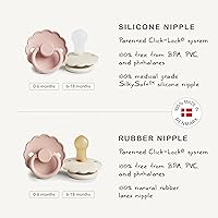 Vista 3 de FRIGG Daisy - Chupete de goma natural para bebés, hecho en Dinamarca, sin BPA (rosa bebé / lila suave, 0 - 6 meses), paquete de 2