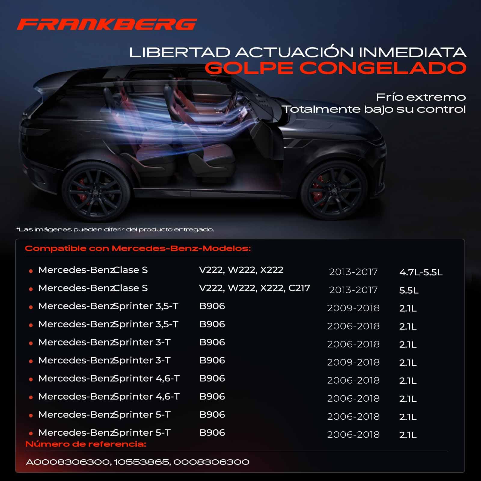 Frankberg Compresor de aire acondicionado 3 Polos Compatible con Clase S V222 W222 X222 S500 S63 4.7L-5.5L 2013-2017 Sprinter 3,5-T B906 310-316 2.1L 2006-2018 Replace# 0008306300