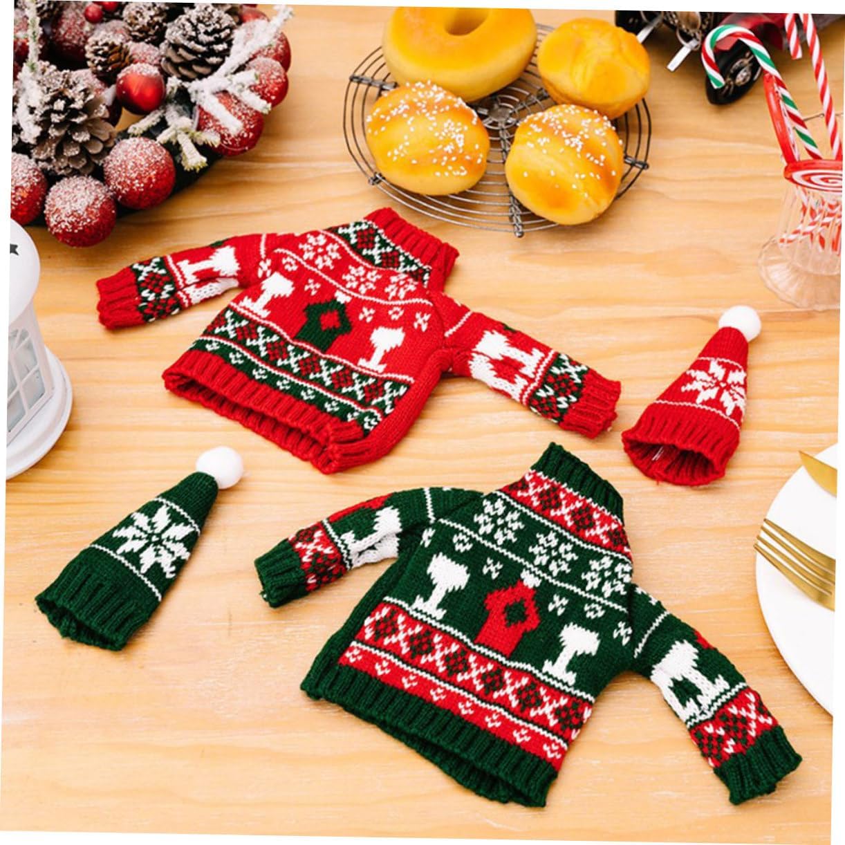 Christmas Wine Bottle Knit Cover Xmas Decorative Polyester Set