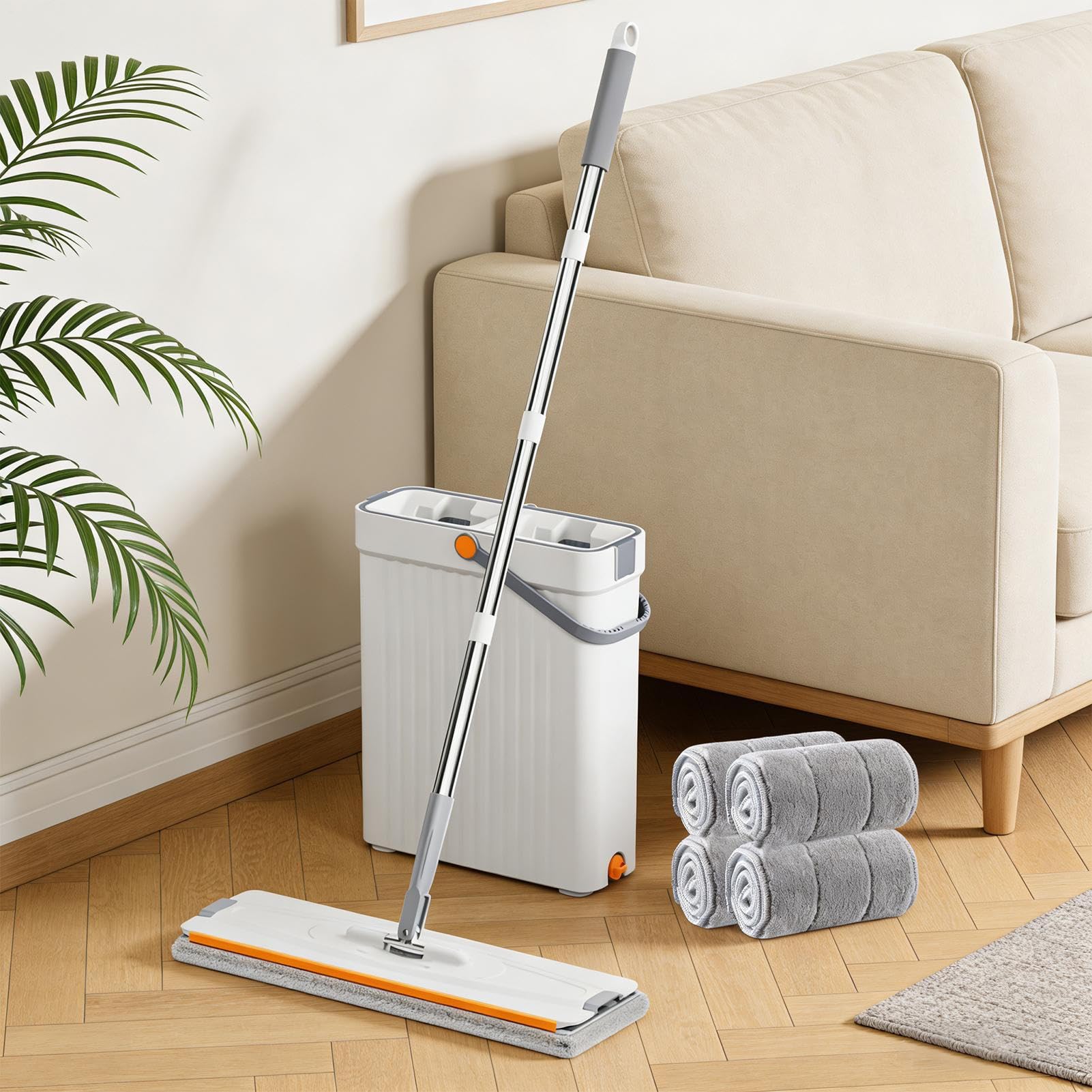 Juego de Fregona y Cubo Lavable y de Multis con Escurridor | Limpiador De Suelos Y Balde Para Mármol, Cocina, Baño, Salón, Ventana, Dormitorio Y Apartamento