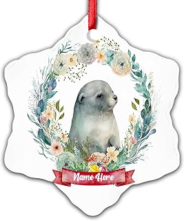 Dinoz Merry Christmas Seal Animal Décor, Animals Lovers Tree Ornament Lovers Peronalized Name Printify Ceramic Ornaments Snowflake Both Sided Printed Home Keepsake Gifts Decor