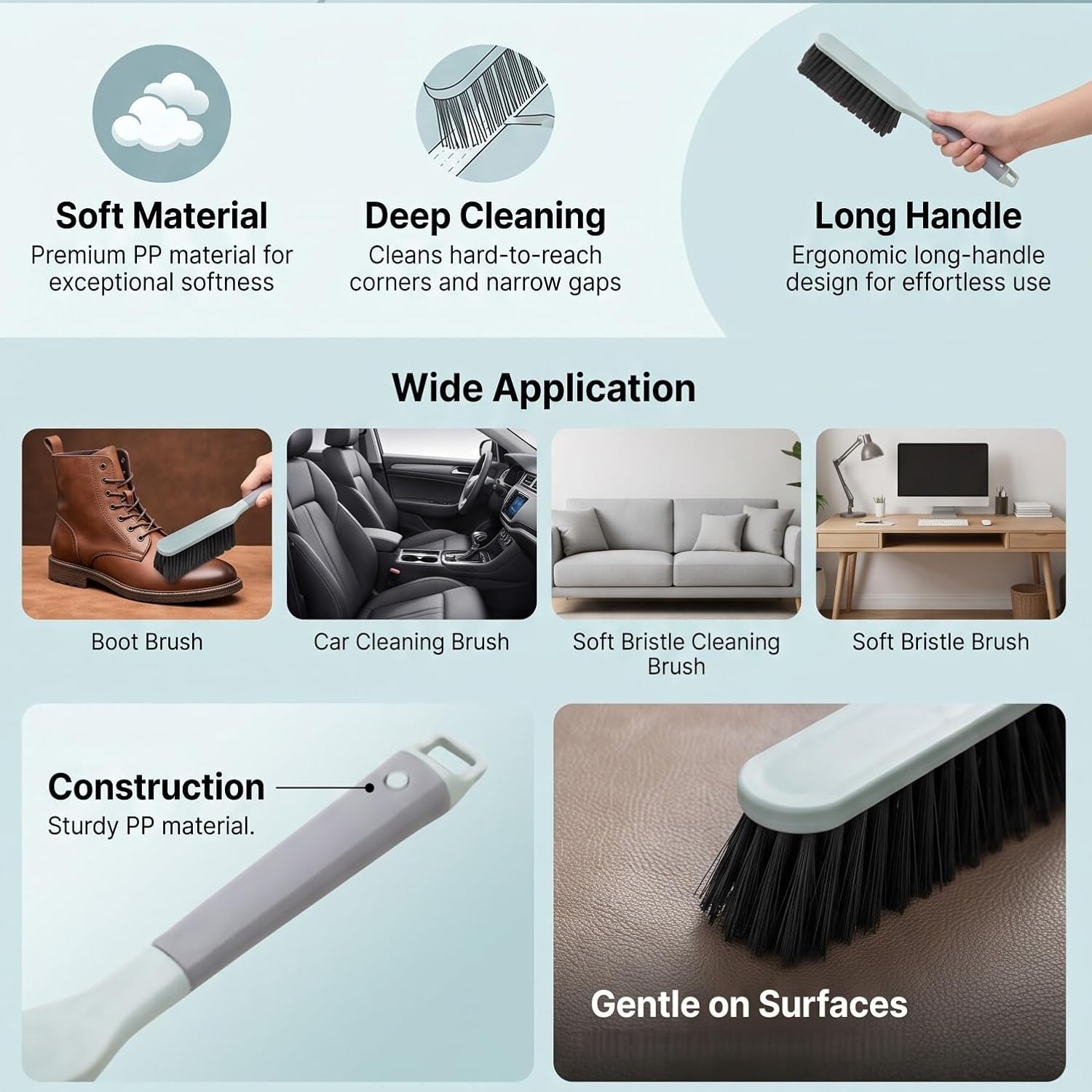 Rengue Long Handle PP Leather Cleaning Brush, 37×22×7.5cm (Green)