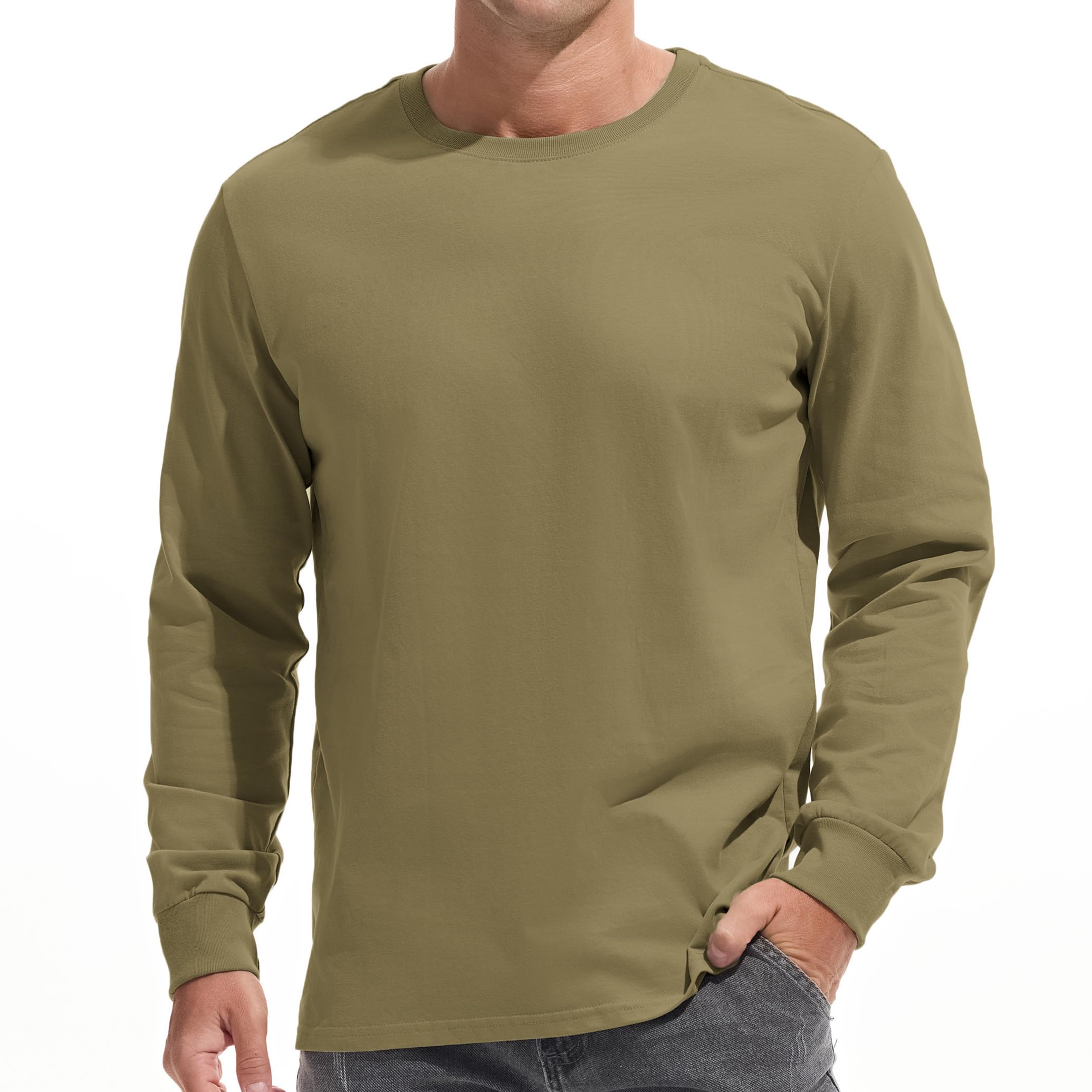 VEIISAR Herren Dickes Rundhals Langarm T-Shirt - Herren 100% Baumwolle Heavy Duty Pre Shrink T Shirt