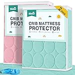 Crib Mattress Protector Sheets Waterproof 2 Pack, Quilted Crib Mattress Pad Cover Fitted Fits for Baby Toddler Bed Mattress, Aqua & Pink, 52 x 28