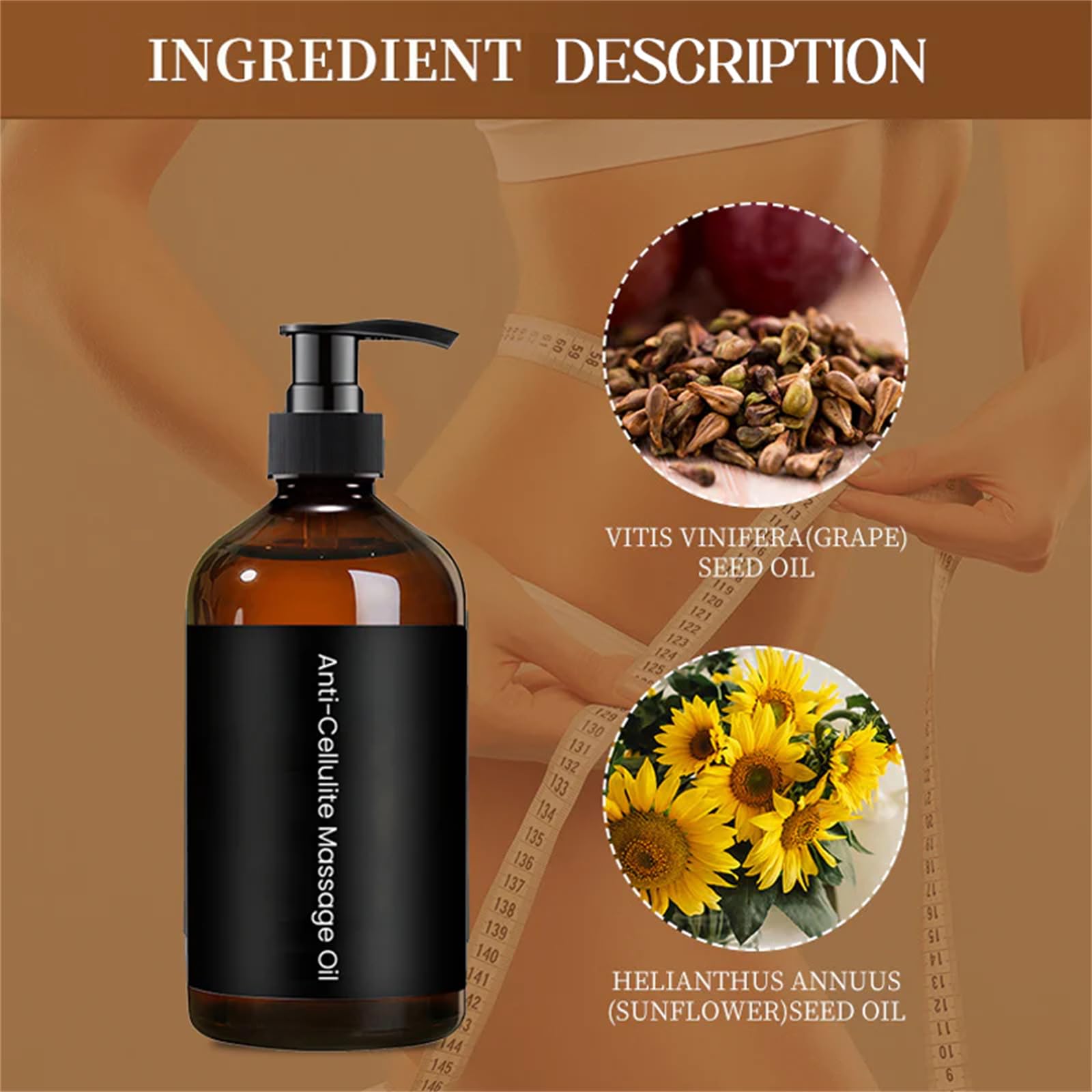 Aceite de masaje anticelulítico natural, elaborado con aceites 100% naturales, aceite corporal para masajes terapéuticos y relajación muscular (2PCS)