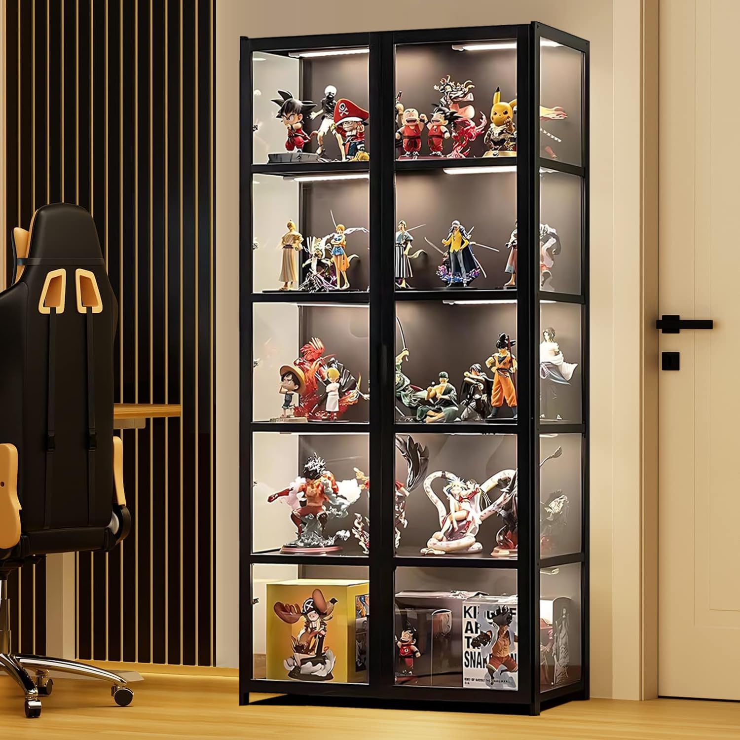 5-Tier Display Cabinet with Acrylic Doors, 64” Transparent Curio Display Case for Figures, Display Shelves for Collectibles & Kids Bookcase for Home, Office, Playroom, Living Room