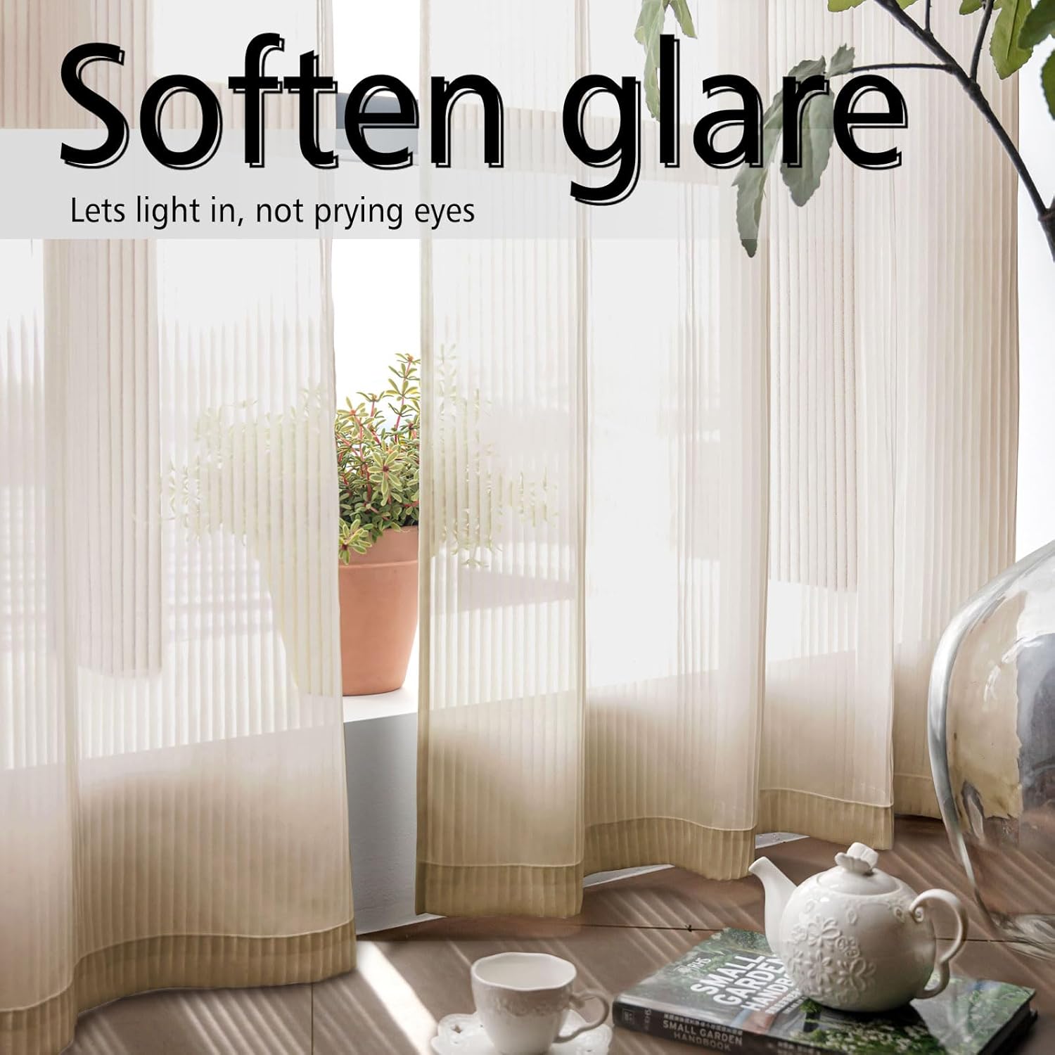 Brown Sheer Curtains for Living Room 63 inch Length 2 Panels Set, Grommet Semi Sheer Light Window Treatments for Bedroom,52W x 63L (2 Panels)