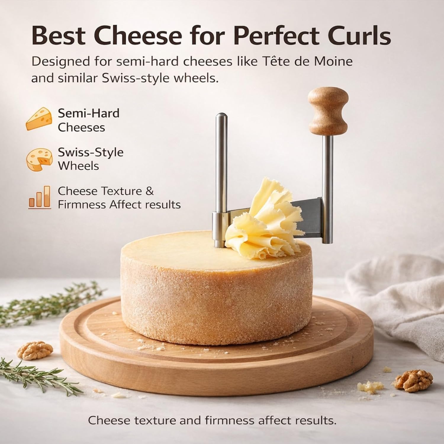 Cheese Curler Wheel, Stainless Steel Cheese Shaver with Wooden Base, Style Tool for Cheese and Chocolate Curls (1PCS)
