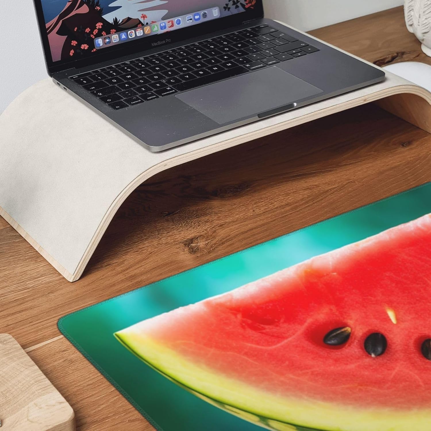 Large Gaming Mousepad with Non-Slip Rubber Base Extended Laptop Desk Pad 35.5x16 inch Long Computer Keyboard MouseMat Watermelon with Smiley Mousepad for Home Office Work