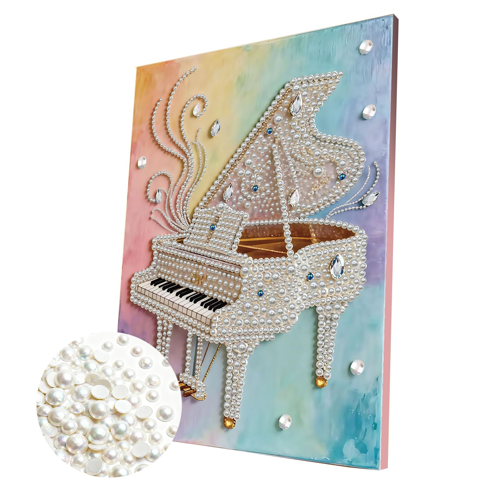 DIY Pearl Painting Kit with Wooden Frame, 3D Plastic Pearl Gemstone Ocean Art Craft for Adults Beginners, Diamond Art Kits for Adults, Home Wall Decor Ready Gift for Women(Piano)(30 * 40cm)