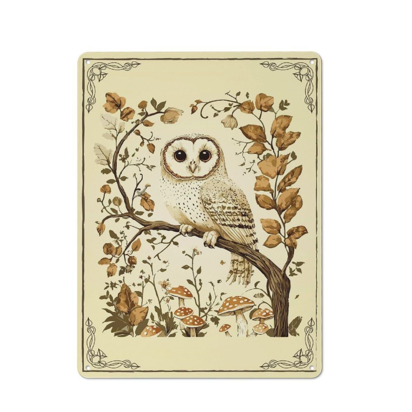 Junmoney Style Tin Sign 40X30cm With Owl Autumn Forest Cottagecore For Living Room Wall, Rustic Decor, For Living Room Decor Lovers