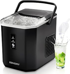 Euhomy Portable Countertop Ice Maker - 9 Cubes in 6 Mins, 26lbs/Day, Self-Cleaning with Ice Scoop & Basket, Compact for Home/Kitchen/Office/RV (Black)