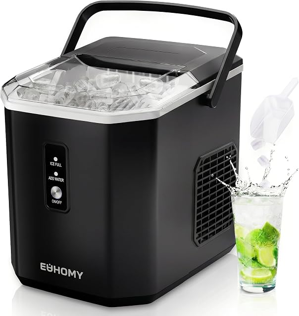 Euhomy Portable Countertop Ice Maker - 9 Cubes in 6 Mins, 26lbs/Day, Self-Cleaning with Ice Scoop & Basket, Compact for Home/Kitchen/Office/RV (Black)