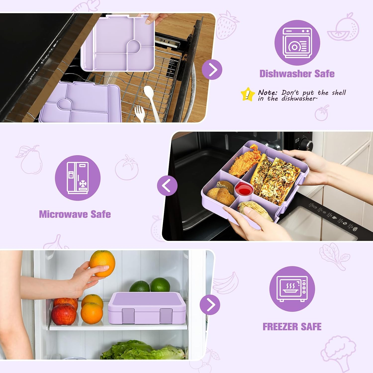 Bevalsa School Backpack for Girls, Bookpack with Bento Lunch Box, Insulated Bag & Utensils, 43oz Lunch Containers with 6 Compartment Schoolbag Set for Kids Elementary Middle Student (Purple)