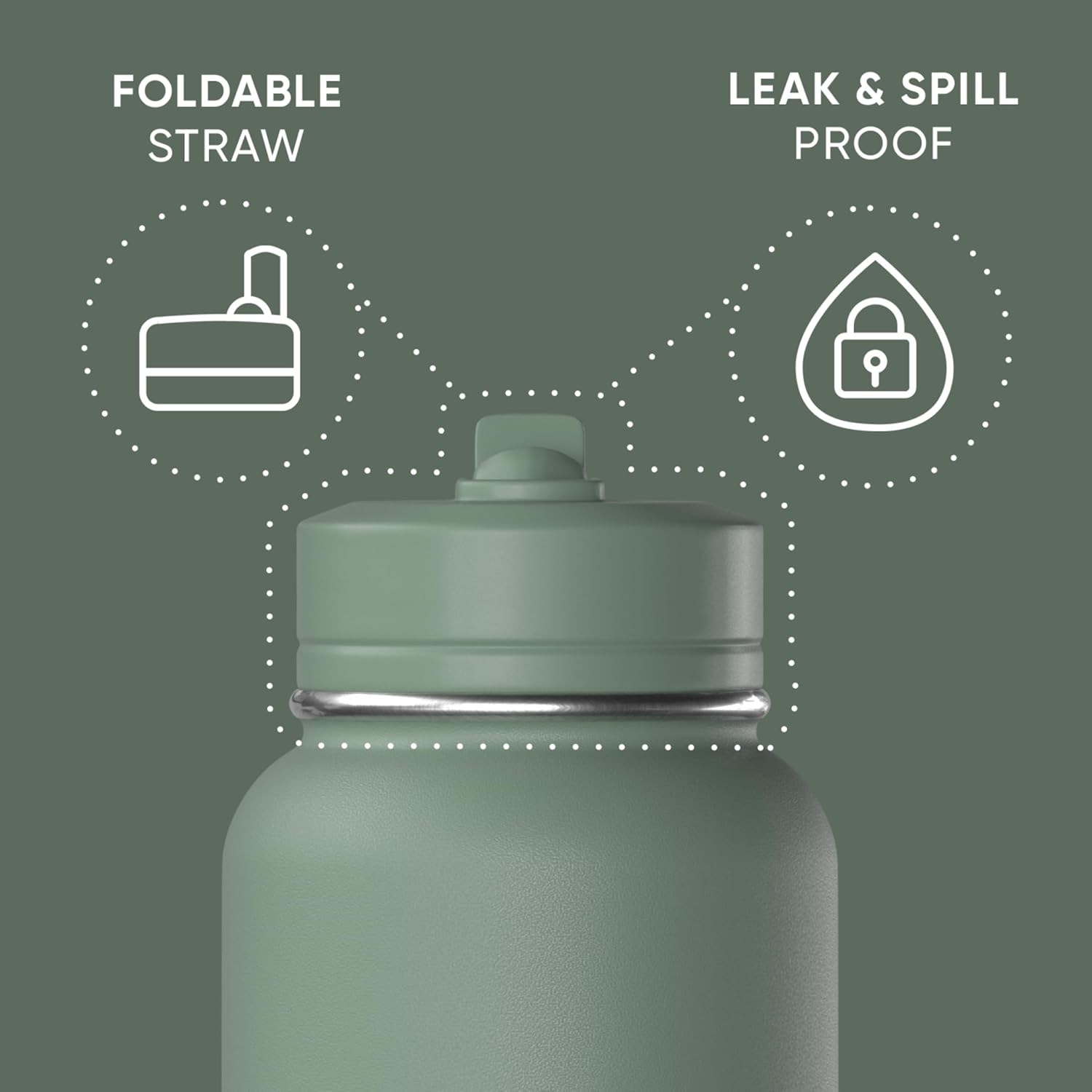 Hydrapeak 32oz Sport Insulated Water Bottle with Straw & Chug Lid, Leak & Spill Proof, Keeps Drinks Cold for 24 Hours, Hot for 12 Hours, Premium Stainless Steel Water Bottles (32oz, Sage Leaf) - Image 4