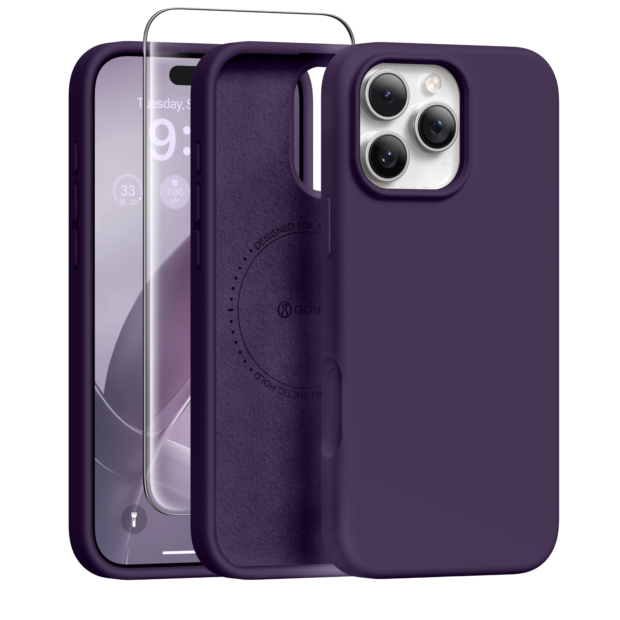 GONEZ Magnetic for iPhone 16 Pro Max Case, [Compatible with MagSafe] Anti-Scratch Microfiber Lining &amp; Screen Protector, Silicone Camera Control, Shockproof Slim Phone Cover 6.9 inch, Deep Purple