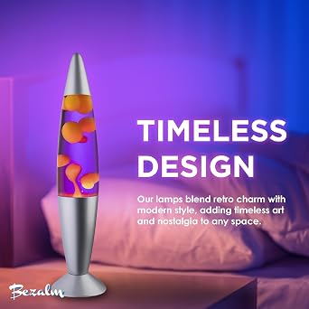 JAMBO BEZALM 16-Inch Beautiful Lamp, Relaxing Night Light Home Decor for Living Room, Office, Bedroom - Magma Lamp (16, Silver Base, Purple Liquid, Yellow Wax)