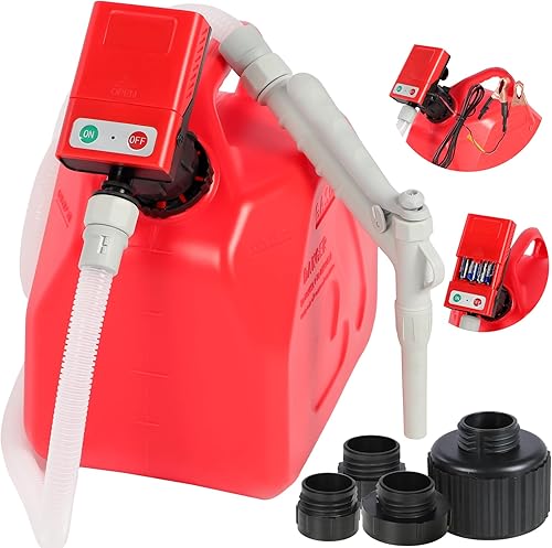 Miniatura 10 de Bomba de transferencia de combustible con parada automática, funciona con pilas AA, bomba eléctrica portátil de tanque de lata de gas con adaptador