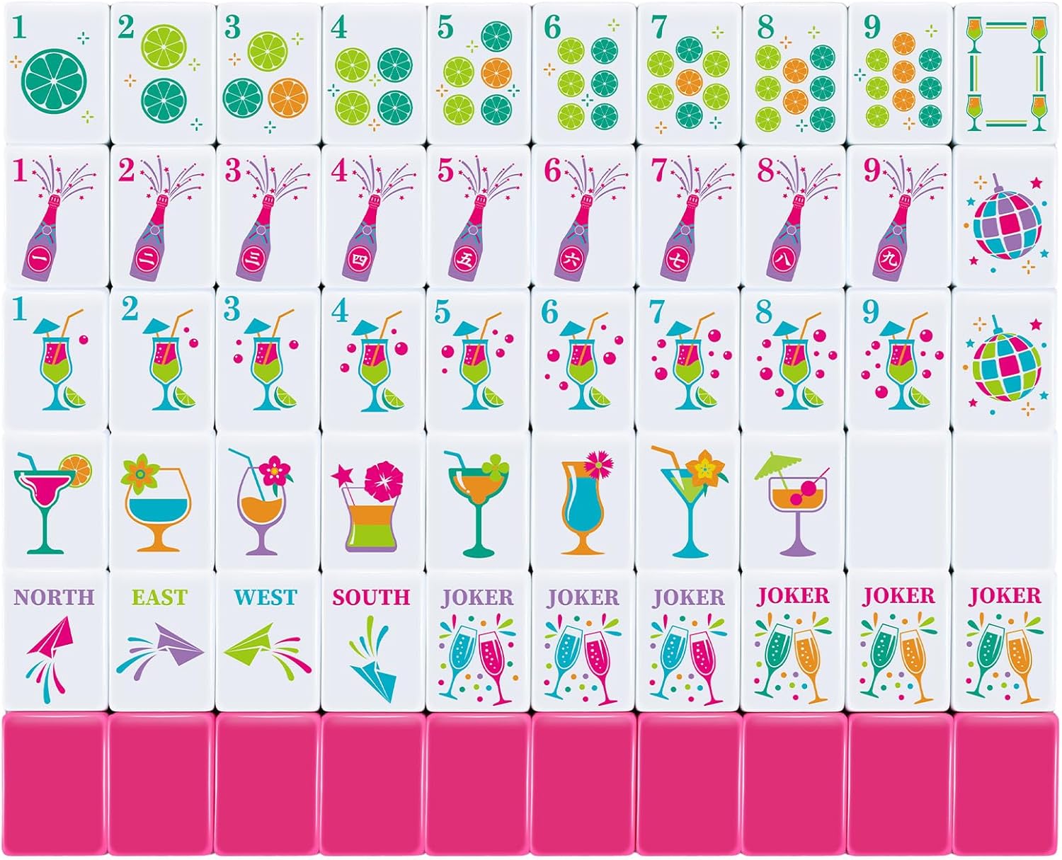 160 Pcs American Mahjong Only, 1.2 x 0.8 Inches Pink Back Melamine Mahjong Tiles, Hand Carved Pattern for Mah Jong Games, Adult Classic Board Games, Beginners, Mah Jong Lovers(Cocktail)