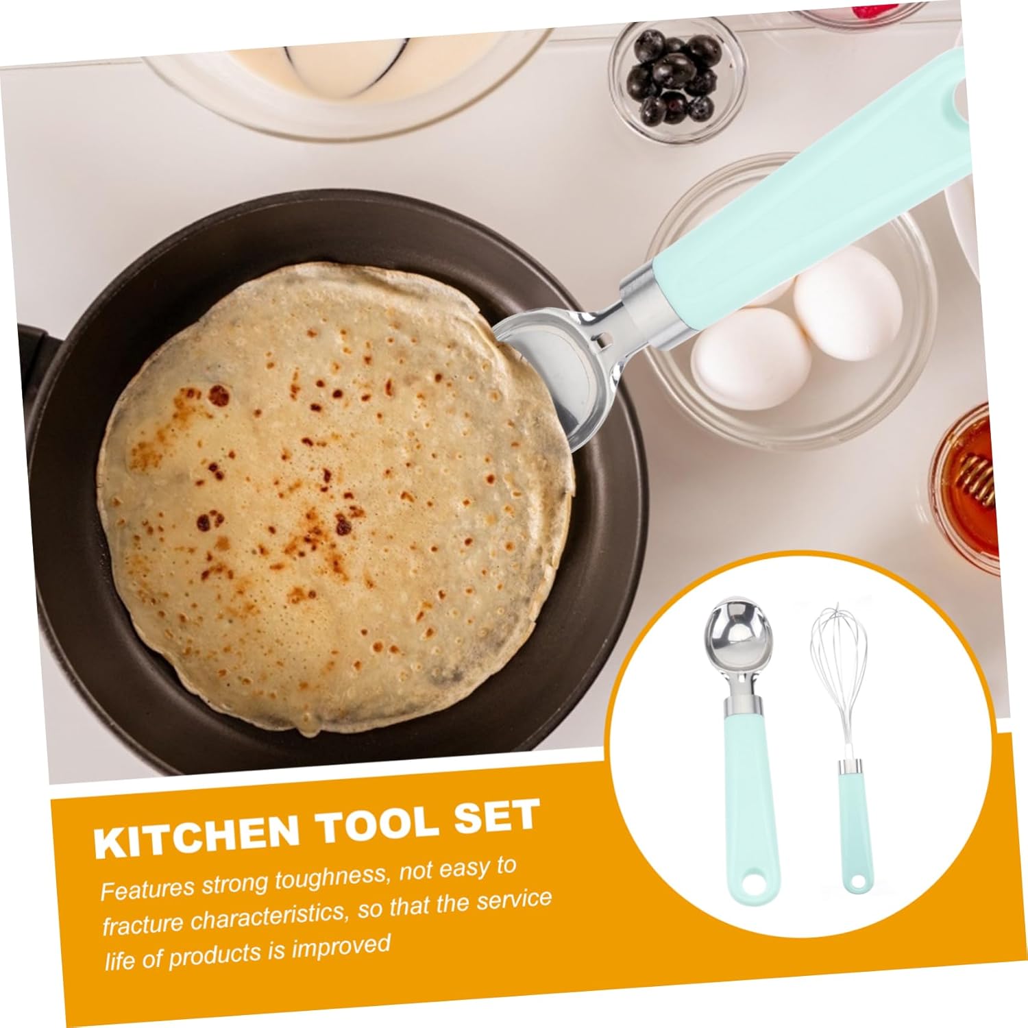 Mikinona 9pc Kitchen Accessory Set Stainless Steel Cooking Tools Non Stick Plastic Handle Cooking Utensils Baking Gadgets